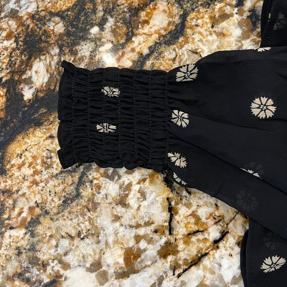 NWT Madewell Black Floral Print Square-Neck Smock-Waist Top - Picture 6 of 10